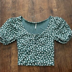 Free People Green and White Floral Top